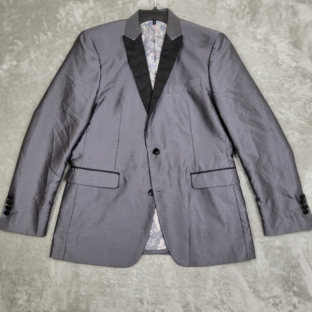 Tallia Lord Taylor Men's 42R Blazer Gray 2-Button The Mason Fit Floral Liner